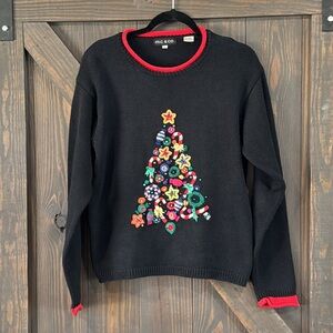 m.c. & Co Women’s Christmas Tree 3D Sweater Black Red‎ Trim Size Medium Pullover